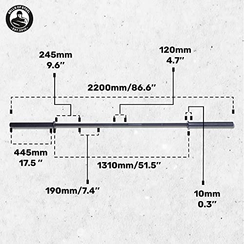 Image of Powerlifting Bar 2.0 [Bells of Steel] Heavy-Duty Power Barbell | Olympic Bar for Powerlifting Barbell | Aggressive Knurling, 29mm Diameter, 44 lb Power Bar Weight, 1500lb Capacity, Black Cerakote