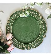 13" Green Charger Plates Set of 6 Floral Embossed Chargers for Dinner Plates, Round Server Ware C...