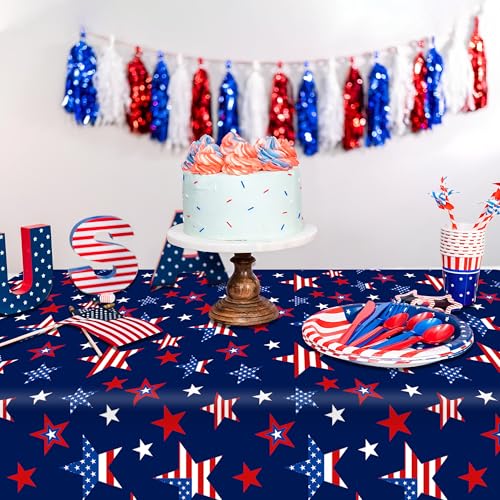 peony-man-2-Pcs-Patriotic-Plastic-Tablecloth-Red-White-Blue-Star-Disposable-Table-Covers-54-x-108-Inch-Rectangle-Tablecloths-for-Patriotic-4th-of-July-Memorial-Independence-Day-Party-Supplies peony man 2 Pcs Patriotic Plastic Tablecloth Red White Blue Star Disposable Table Covers 54 x 108 Inch Rectangle Tablecloths for Patriotic 4th of July Memorial Independence Day Party Supplies