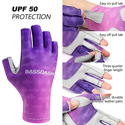 Image of Bassdash ALTIMATE UPF 50+ Women's Fishing Gloves UV Sun Protection Fingerless Gloves for Kayaking Paddling Hiking Cycling Driving Shooting Training