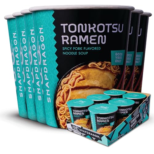 Image of Snapdragon Tonkotsu Ramen Cup Noodles - 6 Pack Instant Ramen Bowl with Authentic Wheat Noodles, Soup Sauce Base, Flavor and Vege Packs. Microwave or Hot Water, Easy Meal Prep