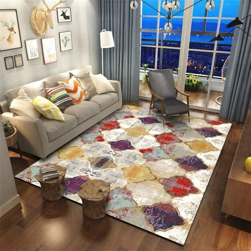 Tapis lavable en machine géométrique rouge et tout doux pour salon - 2