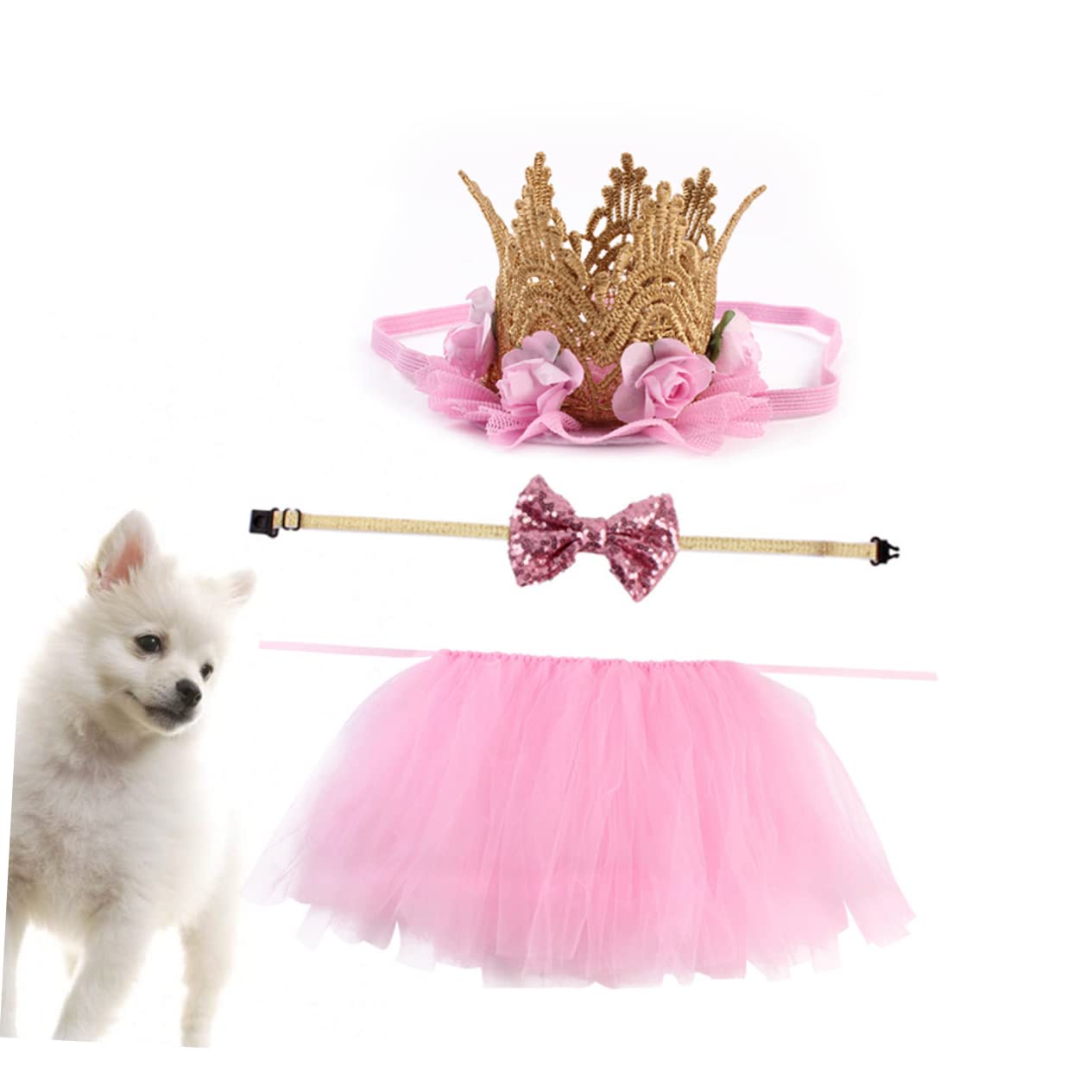 BESPORTBLE 12pezzi Costumi Per Cani Abbigliamento Per Animali Domestici Con Vestito Cravatta e Copricapo Per Feste e Occasioni Speciali Rosa