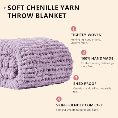 L'AGRATY Chunky Knit Blanket Throw - Soft Chenille Yarn Throw Blanket 60x80: Handmade Thick Cable Knit Crochet Blanket - Large Knit Blanket Chunky Rope Knot Throw Blanket for Couch Sofa Bed Home Decor