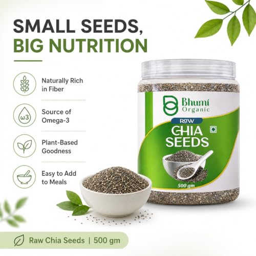 Image of Bhumi Organic Chia Seeds 500g | Seeds for Eating, Rich in Calcium, Rich in Protein, Rich in Fibre