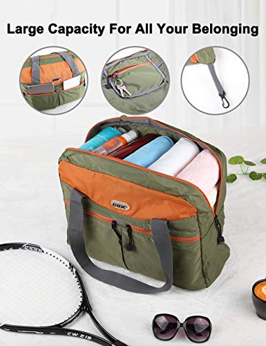 GOX Large Foldable Travel Duffel Bag Packable Tote Bag Carry on Luggage Weekender Overnight Bag Lightweight (Green&Orange)4