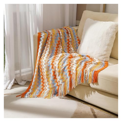 Couverture tricotée orange plaid tricoté texturé doux 130x230 cm ZGHQHCDRH