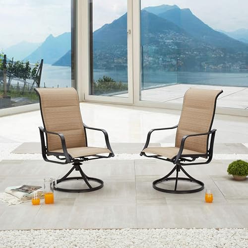 Lokatse Home PF19105-W Outdoor Patio Dining Chair Swivel Sling Rocker Set With Steel Metal Frame  thumb #6