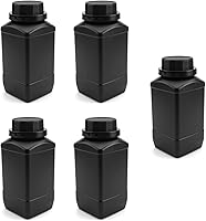Heyiarbeit 5-Pack 1000ml Wide Mouth Plastic Lab Bottles with Leakproof Black Caps - Chemical Reagent Storage