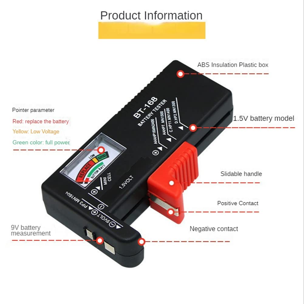 BT-168 AA/AAA/C/D/9V/1,5 V Batterie Batteria a bottone universale Misuratore codificato a colori Indicare Volt Tester Checker BT168