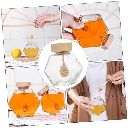 GRIRIW 2pcs Small Honey Jar with Dipper Mini Jar Honey Storage Jars Cork Glass Clear Container