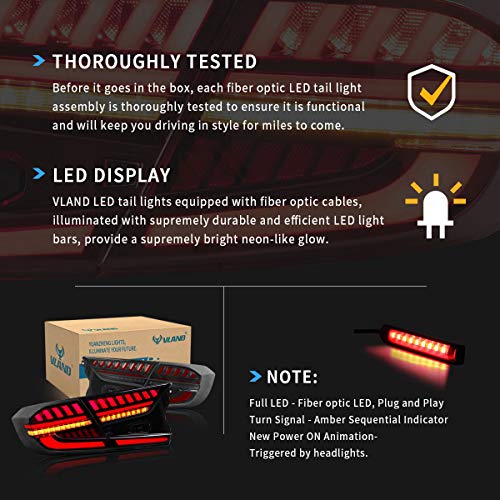 Vland Led Tail Lights Compatible With Honda Accord 10Th Gen 2018-2022 Rear Lamps W/Scanning Dynamic Animation Breathing Drl, W/Sequential, Smoked/Tinted, Pair 4Pcs #TOP7