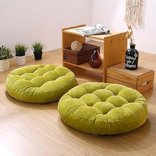 Meditation Floor Pillow Set of 2 Large Round Floor Cushions for Adults Tufted Corduroy Floor Seat Pillows Cushion for Living Room Tatami Yoga,Grass Green 22x22 Inch