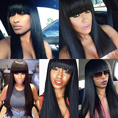 Synthetic Wigs For Women Long Straight Full Head Non Lace Wig With Flat Bangs Natural Black