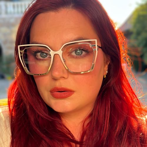 Image of Zeelool Glasses Frames for Women Oversized Square Non Prescription Eyeglasses White Metal Designer Eyewear Glasses Quinn JGM663645-02