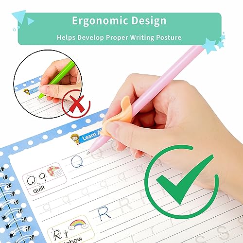 Image of Reusable Grooved Handwriting Practice Workbooks for Kids Ages 3-8 - Magic Disappearing Ink & 3D Groove - Preschool Kindergarten Children Writing Books with Pen Grips
