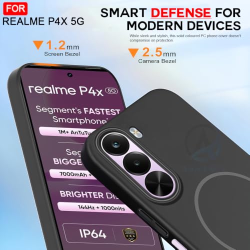 Image of AESTMO Shockproof Back Case Cover for Realme P4X 5G | Slim Hard Shell | Hard Back Cover for Realme P4X 5G (Compatible with MagSafe Accessories, Black)