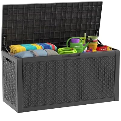 ATMELT 140 Gallon Outdoor Storage Box, Deck Box Waterproof, Toy Storage Bin