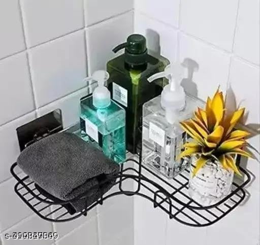 1PCS Packing Wall Mounted Self-Adhesive Bathroom Corner Shelf/Kitchen Rack & Holder - Bathroom Accessories (Material-GI Metal, Powder Coated Finish, Black, Pack of 1)|DEV-P281 2