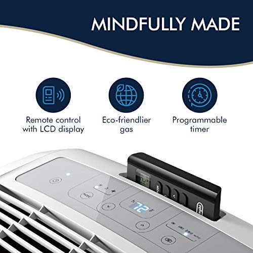 DeLonghi Portable Air Conditioner 11,000 BTU,cool medium rooms up to 400 sq ft,compact design,powerful cooling,AC Unit for room,dehumidifier,fan,programmable,window venting kit,Eco Friendly Gas,EM360