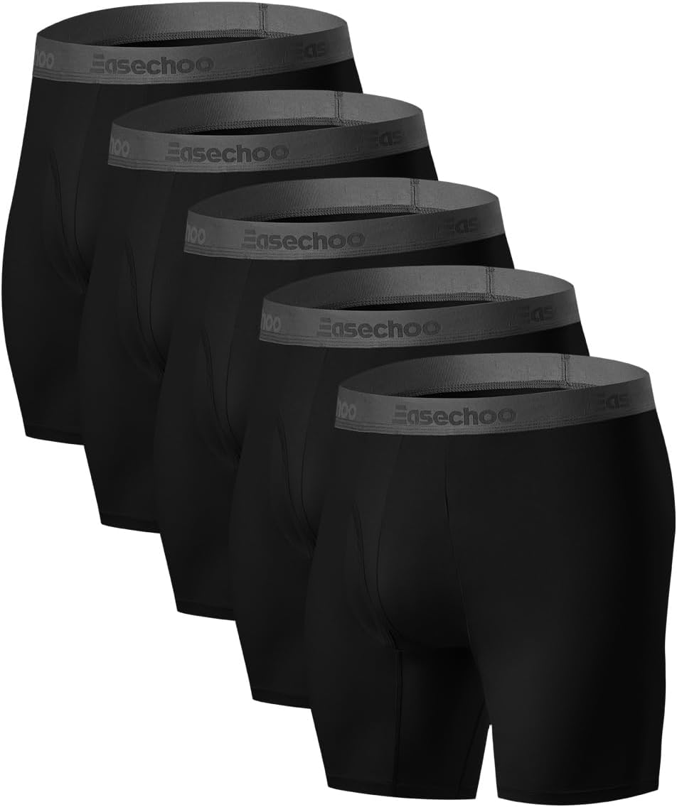 5 Pack Men's Underwear,Rayon Made from Bamboo Cool Boxer Briefs,Ultra Soft,Breathable,No Riding Up Long Leg