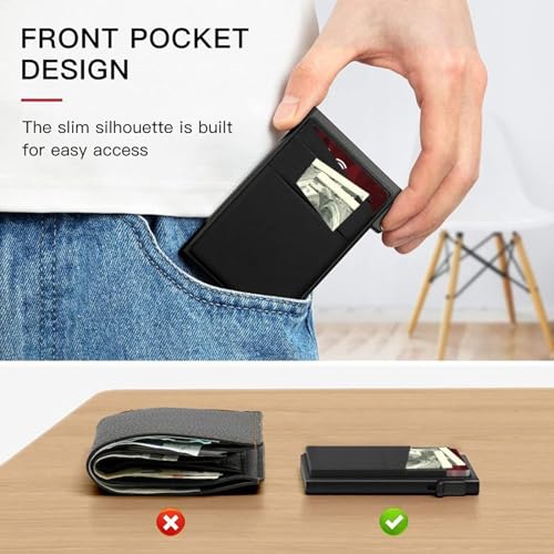 Slim Card Holder Wallet for Men, Aluminum Alloy Card Holder RFID Blocking Thin Money Clip Side Push Slim Minimalist Wallet Case Secure Protection (One Size)2