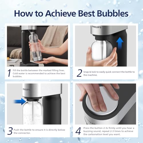 Philips Soda Streaming Machine, Stainless Sparkling Water Maker Easy Install with Quick Twist 1L PET Carbonating Bottle, Soda Maker Compatible with 60L CO2 Carbonator (NOT Included), ADD4902BKOQ/37 by Philips - Image 3