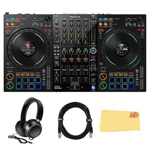 Image of Pioneer DJ DDJ-FLX10 4-Channel Professional DJ Controller - Black Bundle with Gearlux Headphones, DMX Cable, and Austin Bazaar Polishing Cloth