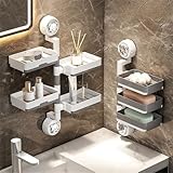 Gettimore Jabonera giratoria de 2 a 4 capas con ventosa y soporte de pared para baño, color gris y blanco