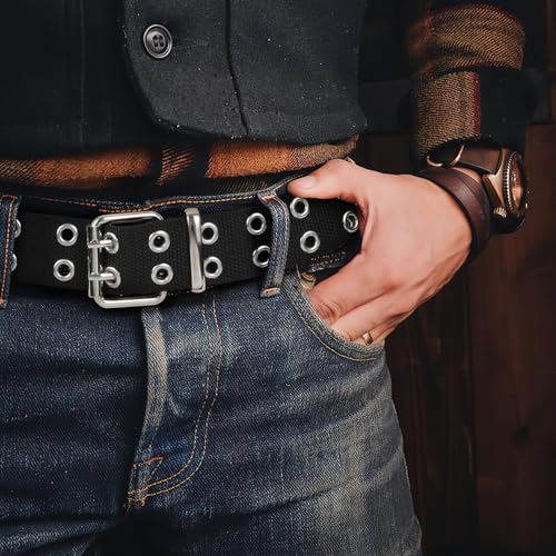 XZQTIVE Double Grommet Canvas Belt Double Hole Cloth Nylon Web Belt for Men Women Unisex2