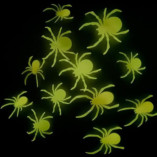Decoración de pared de arañas fluorescentes 3D de Halloween, 96 piezas de 8 tamaños diferentes realistas de PVC, calcomanías de araña espeluznantes
