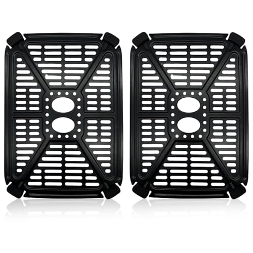 Ameble 2-Pack Non-Stick Coating Air Fryer Tray with Cool-Touch Handle, Carbon Steel Accessories for Even Cooking for Air Fryer Basket, Oven Safe