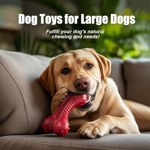 Image of Dog Toys for Aggressive Chewers, Dog Chew Toys for Medium Large Dogs, Durable Natural Rubber Dog Toys with Bacon Flavor, Indestructible Dog Toy, Red