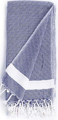 Bersuse 100% Cotton Laodicea Turkish Towel - 37X70 Inches, Dark Blue #TOP15