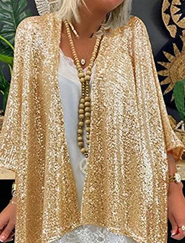 Women's Sequin Open Front Blazer Long Sleeve Cardigan Jacket Shiny plus size2