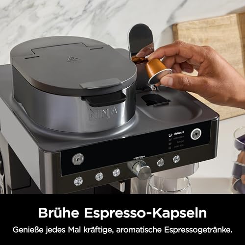Ninja Prestige 2-in-1 Filterkaffee- und Kapselmaschine mit integriertem Milchaufschäumer, für Latte, Eiskaffee und Flat White, Grau-Metall CFN802EUGM 3