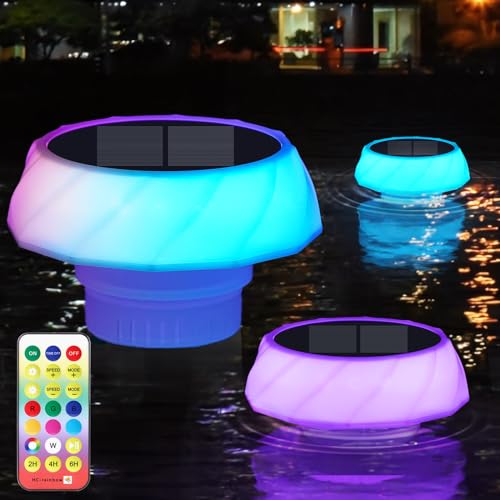 Pool Chlorine Floater with Solar Light Sensor Lamp, Floating Dispenser Fits 2x3” Tablets(Tablets NOT Included), Anti-Sinking Chlorine Holder for Pool Hot Tub Spa Party