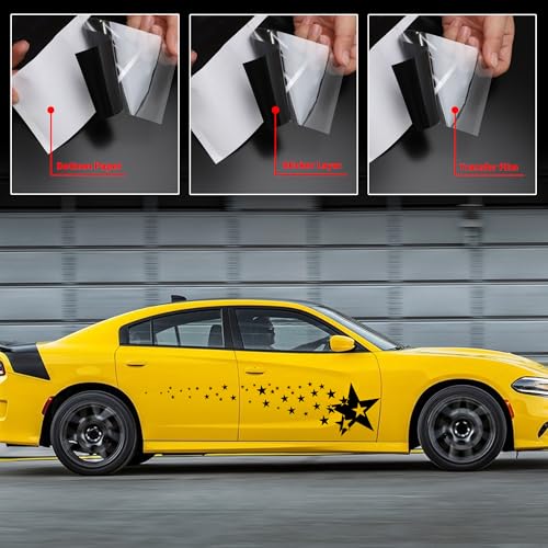 Image of TOMALL 1 Pair 62.6'' Stars Graphics Vinyl Decals for Car Body Door Sides Universal Waterproof Stars Stickers Decoration for Vehicles SUV Truck Off-Road Home Wall (Black)