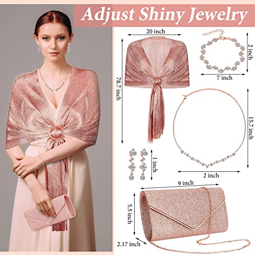 Tiamon 5 Pcs Rhinestone Jewelry Sets Shawls and Wraps Formal Clutch Purses for Women Evening Dresses Bridal Weddings4