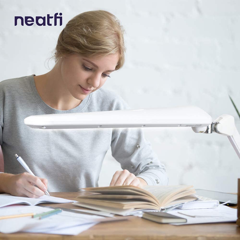 Neatfi Lampada da lavoro Elite HD XL lampada da scrivania luminosa, illuminazione Eye-Care, funzione di regolazione non polare (Bianco-2)