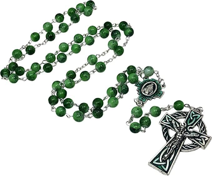 CB Catholic St Patrick Green Glass Marble Bead Rosary Gift Set - Image 4