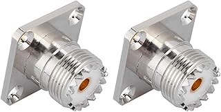 UHF Female, 2PCS UHF Female SO239 4 Hole Socket Panel Chassis RF Coaxial Adapter Connector pin Connector Adapter RF Coaxial Adapter Connector