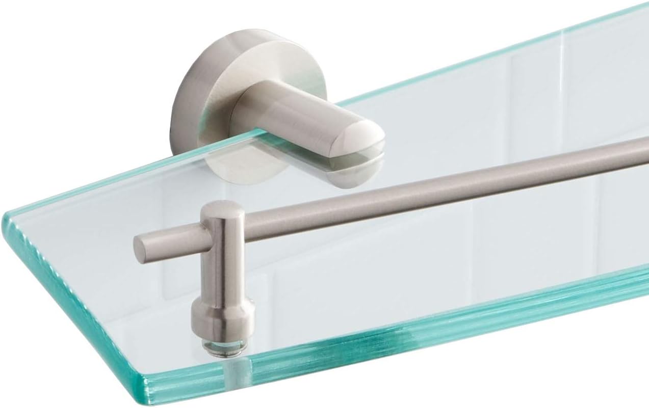 Naiture Collection Tempered Glass Shelf in Brushed Nickel Finish