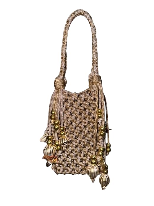 Ethnic Handmade Macrame Potli Bag | Stylish Designer Clutch with Tassels & Beads | Perfect for Wedding & Festive-image-47