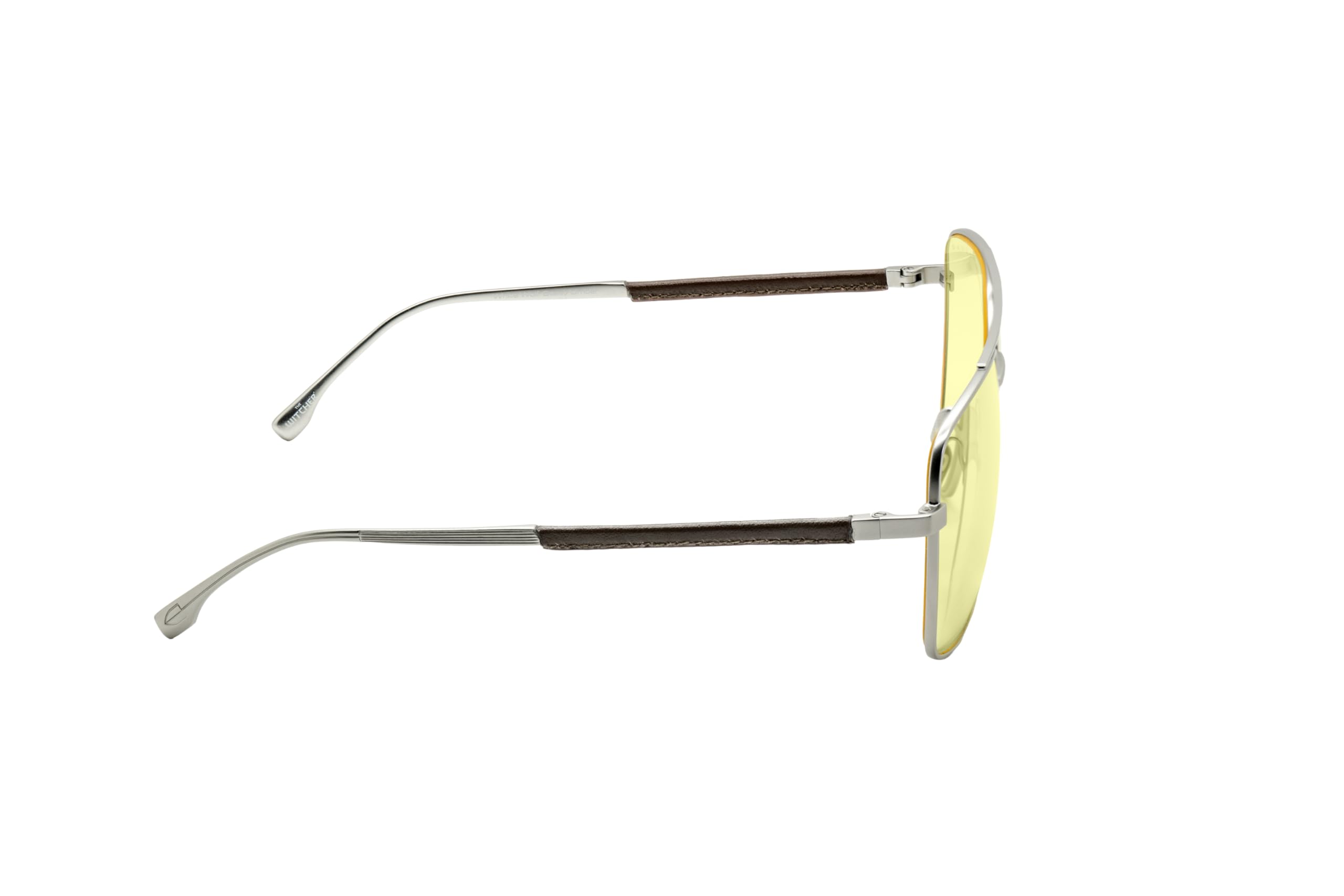 GUNNAR The Witcher White Wolf Lunettes d'ordinateur et de jeu avec lentille ambrée, cadre en acier inoxydable avec branches en cuir, lunettes à lumière bleue avec protection UV et