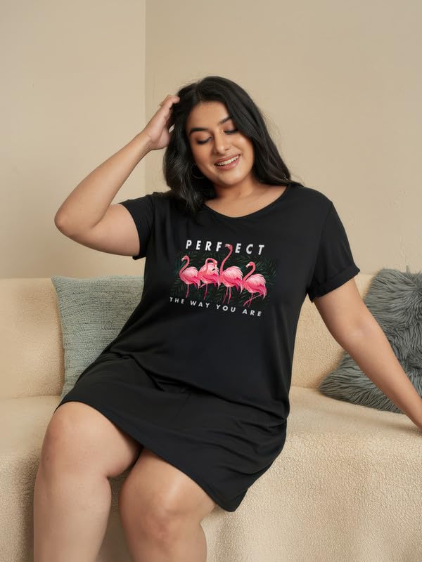 Image of Fflirtygo Women's Cotton Nighty | Printed Knee Length Nighty | Short Sleeve Nighty | Short Nightdress | Long T-Shirt | Regular Fit Night Gown | Nightwear | Sleepwear & Casual Wear Nighty
