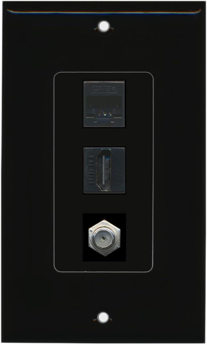 RiteAV 1 Port HDMI 1 Port Coax Cable TV- F-Type 1 Port Cat5e Ethernet Wall Plate Stainless-Gray