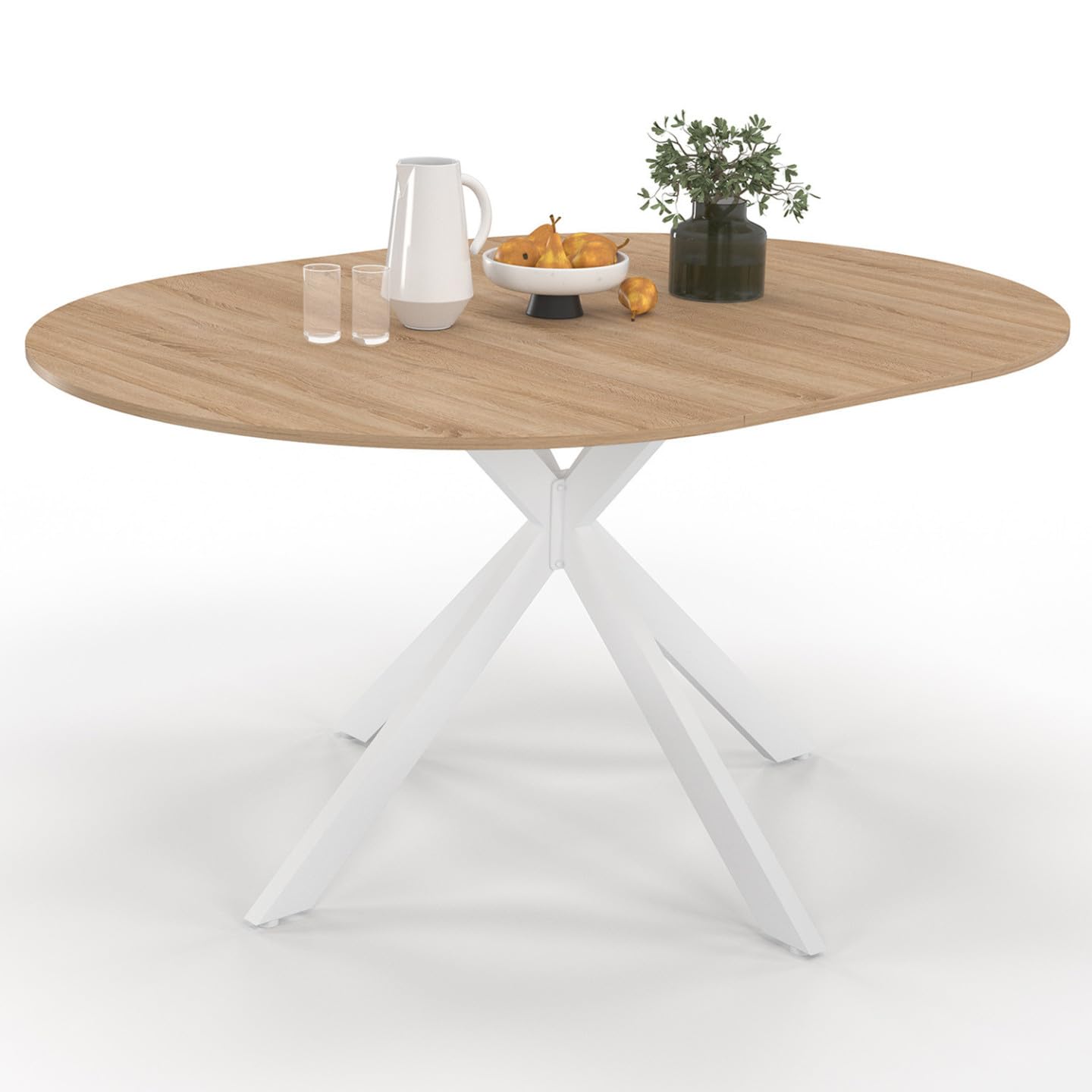 IDMarket - ALIX Tavolo da pranzo rotondo allungabile per 4-8 persone con gamba in legno e ragno bianco 110-150 cm