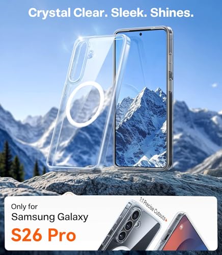 Image of TORRAS Magnetic Shockproof Fit for Samsung Galaxy S26 Plus Case, Fit for MagSafe,12FT Military Grade Protection, Anti-Yellowing Slim Magnetic for Samsung S26+ 6.7'' 5G Phone Case 6.7 inch, Diamond Clear
