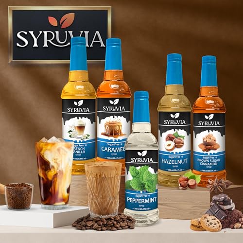 Syruvia Sugar-Free Salted Caramel & Sugar-Free Swiss Chocolate Coffee Syrup - 25.4 fl oz Premium Coffee Flavoring Syrup. 0 Calories, Kosher, and Gluten-Free. Ideal for Drinks, Desserts, and More. - image 9